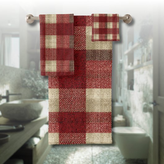 Elegant Burgundy Ivory Rust Red Plaid Pattern Bad Handdoek