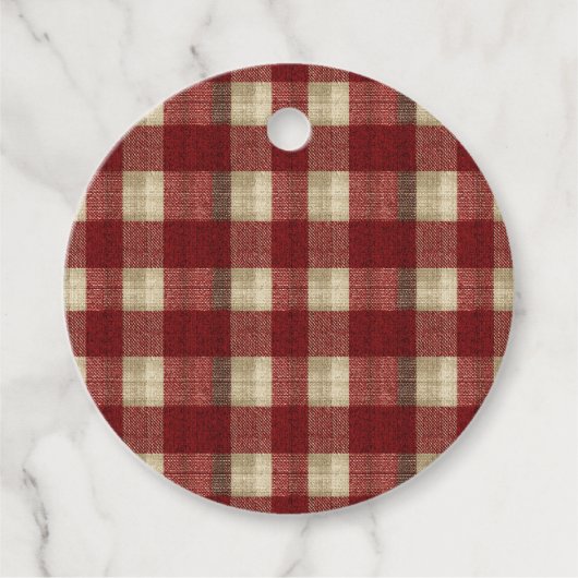 Elegant Burgundy Ivory Rust Red Plaid Pattern Bedankjes Labels (Voorkant)