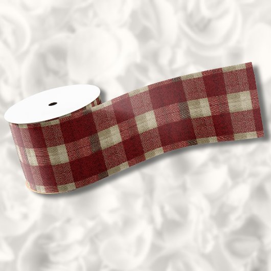 Elegant Burgundy Ivory Rust Red Plaid Pattern Grosgrain Lint