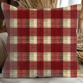 Elegant Burgundy Ivory Rust Red Plaid Pattern Kussen