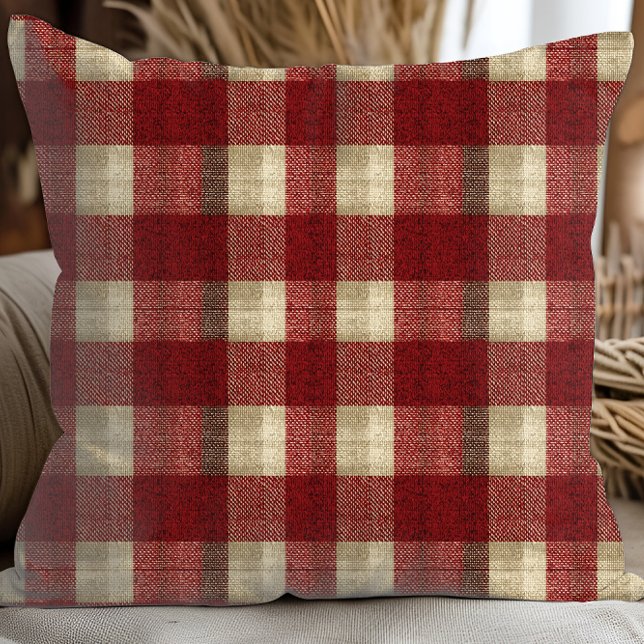 Elegant Burgundy Ivory Rust Red Plaid Pattern Kussen (Creator heeft geüpload)