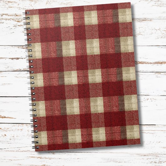 Elegant Burgundy Ivory Rust Red Plaid Pattern Notitieboek