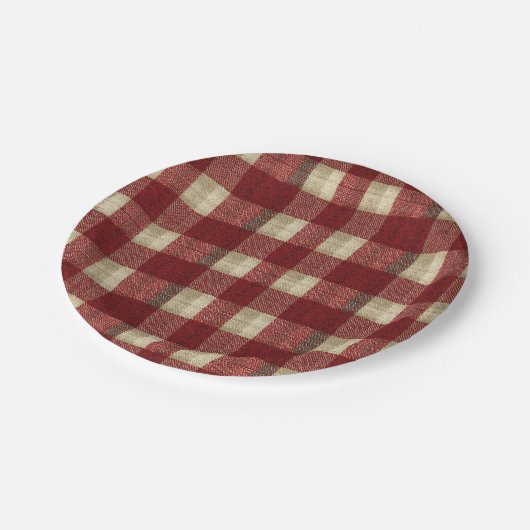 Elegant Burgundy Ivory Rust Red Plaid Pattern Papieren Bordje (Gekanteld)