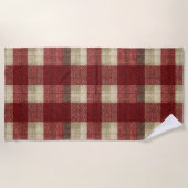 Elegant Burgundy Ivory Rust Red Plaid Pattern Strandlaken (Voorkant)