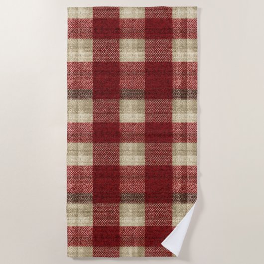Elegant Burgundy Ivory Rust Red Plaid Pattern Strandlaken (Voorkant)