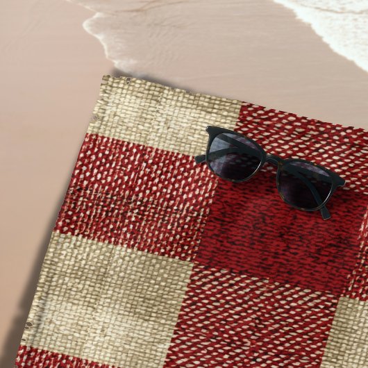 Elegant Burgundy Ivory Rust Red Plaid Pattern Strandlaken