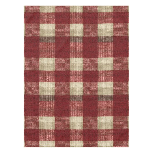 Elegant Burgundy Ivory Rust Red Plaid Pattern Tafelkleed (Voorkant)