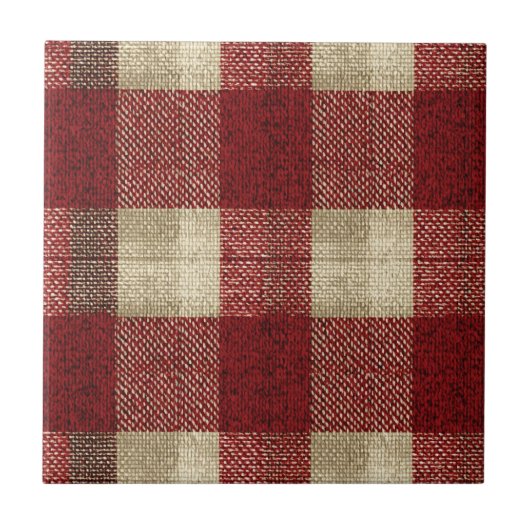 Elegant Burgundy Ivory Rust Red Plaid Pattern Tegeltje (Voorkant)