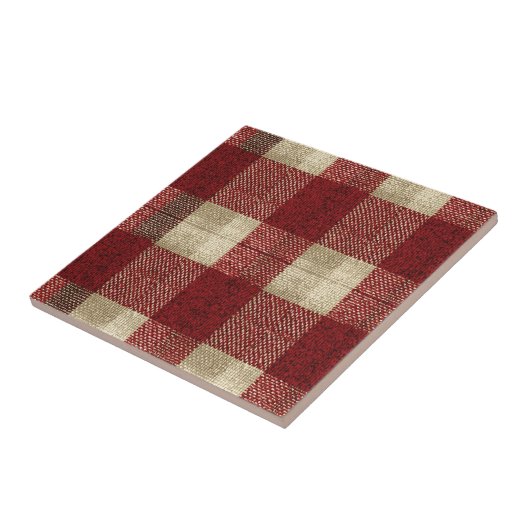 Elegant Burgundy Ivory Rust Red Plaid Pattern Tegeltje (Zijkant)