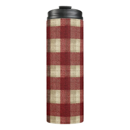 Elegant Burgundy Ivory Rust Red Plaid Pattern Thermosbeker (Voorkant)