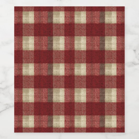 Elegant Burgundy Ivory Rust Red Plaid Pattern Wijn Etiket (Enkel label)