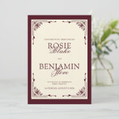 Elegant Burgundy & Ivory Wedding Invitation Kaart (Staand voorkant)