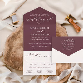 Elegant Burgundy Kalligrafie Schrift Bruiloft All In One Uitnodiging