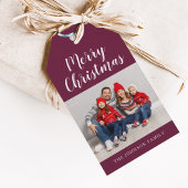 Elegant Burgundy-kerstfoto Cadeaulabel