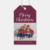 Elegant Burgundy-kerstfoto Cadeaulabel (Voorkant)