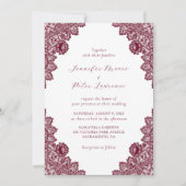 Elegant Burgundy Lace Wedding Invitation Kaart (Voorkant)