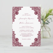 Elegant Burgundy Lace Wedding Invitation Kaart (Staand voorkant)