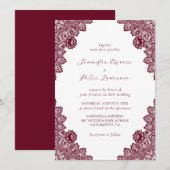 Elegant Burgundy Lace Wedding Invitation Kaart (Voorkant / Achterkant)