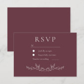 Elegant Burgundy Leaf Line Art Wedding  RSVP Kaartje (Voorkant / Achterkant)