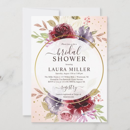 Elegant burgundy lila roze roze vrijgezellenfeest kaart (Voorkant)