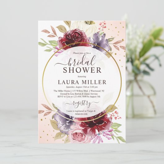 Elegant burgundy lila roze roze vrijgezellenfeest kaart (Staand voorkant)