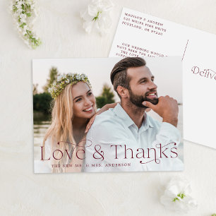 Elegant Burgundy Love and Bedankt Weddenschap Beda Briefkaart