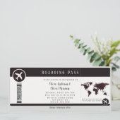 Elegant Burgundy Map Boarding Pass Wedding Kaart (Staand voorkant)