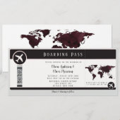 Elegant Burgundy Map Boarding Pass Wedding Kaart (Voorkant / Achterkant)