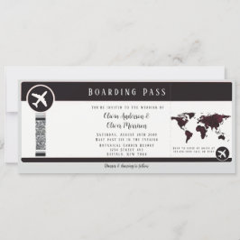 Elegant Burgundy Map Boarding Pass Wedding Kaart