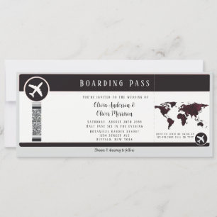 Elegant Burgundy Map Boarding Pass Wedding Kaart