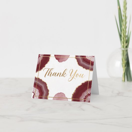 Elegant Burgundy Marble & Gold Agate Thank You  Kaart (Voorkant)