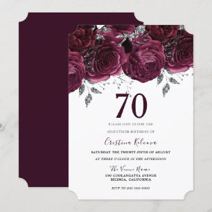 Elegant Burgundy Maroon Floral 70e verjaardag Kaart