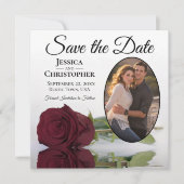 Elegant Burgundy Maroon Roos & Oval Photo Weddensc Save The Date (Voorkant)