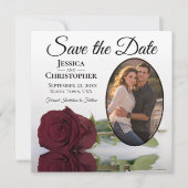 Elegant Burgundy Maroon Roos & Oval Photo Weddensc Save The Date (Voorkant)