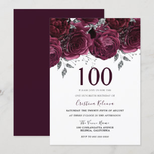 Elegant Burgundy Maroon Rozen 100e verjaardag Kaart