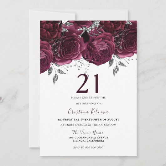 Elegant Burgundy Maroon Rozen 21e verjaardag Kaart (Voorkant)