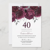 Elegant Burgundy Maroon Rozen 40e verjaardag Kaart (Voorkant)