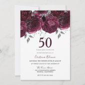 Elegant Burgundy Maroon Rozen 50e verjaardag Kaart (Voorkant)
