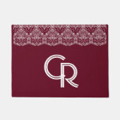 Elegant  Burgundy Maroon White Lace Doormat Deurmat (Voorkant)