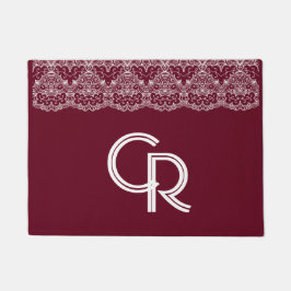 Elegant Burgundy Maroon White Lace Doormat Deurmat