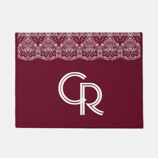 Elegant  Burgundy Maroon White Lace Doormat Deurmat (Voorkant)