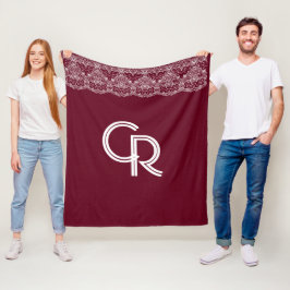 Elegant Burgundy Maroon White Lace Fleece