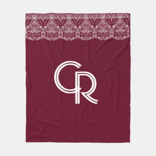 Elegant Burgundy Maroon White Lace Fleece (Voorkant)