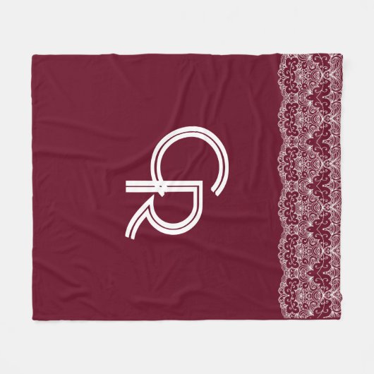 Elegant  Burgundy Maroon White Lace Fleece Deken (Voorkant (Horizontaal))