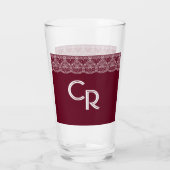 Elegant  Burgundy Maroon White Lace Glass Glas (Achterkant)