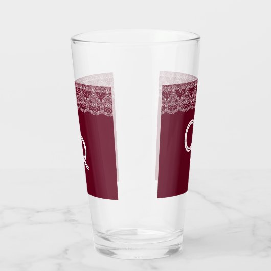 Elegant  Burgundy Maroon White Lace Glass Glas (Rechts)
