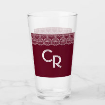 Elegant  Burgundy Maroon White Lace Glass