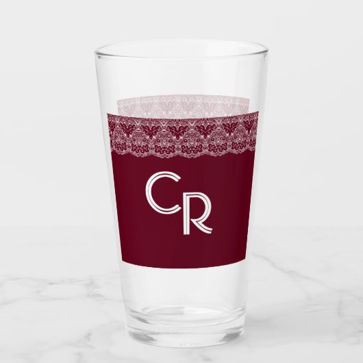 Elegant  Burgundy Maroon White Lace Glass Glas (Voorkant)