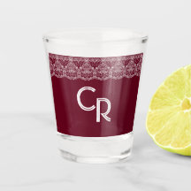 Elegant  Burgundy Maroon White Lace