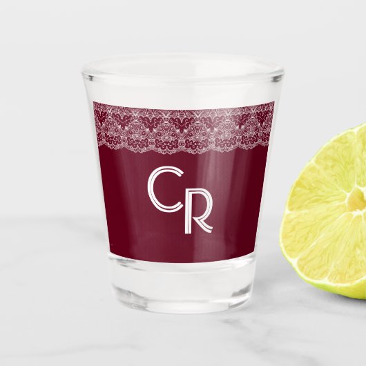 Elegant  Burgundy Maroon White Lace Shot Glas (Voorkant)